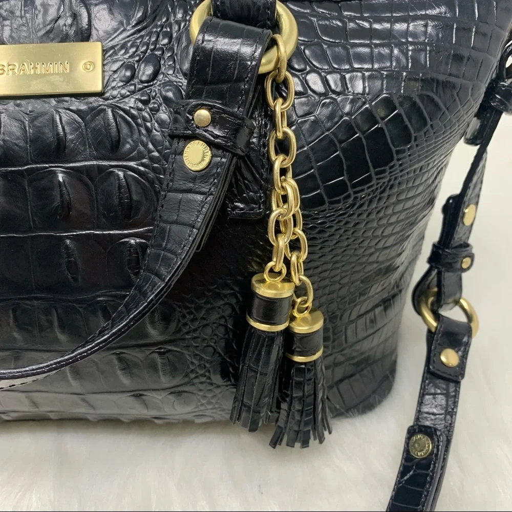 Brahmin Mini Asher Melbourne Embossed Leather Satchel Black - Picture 5 of 12
